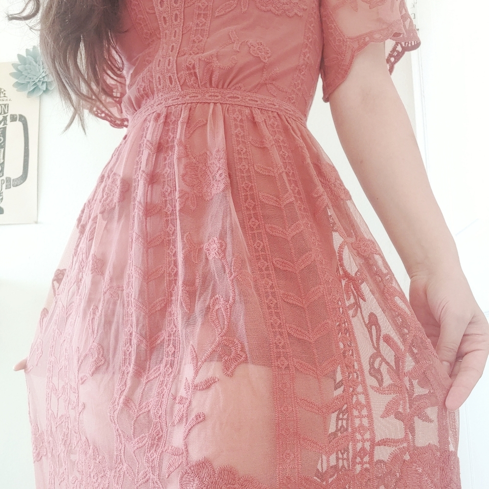 Pink Lace Boho Maxi Dress/Romper